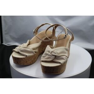 NEWUniversal Thread Shoes Womens Sz 7.5 Beige Stripe Cork Platform Wedge Sandals